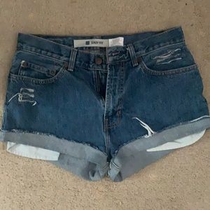 GAP Distressed high rise jean shorts